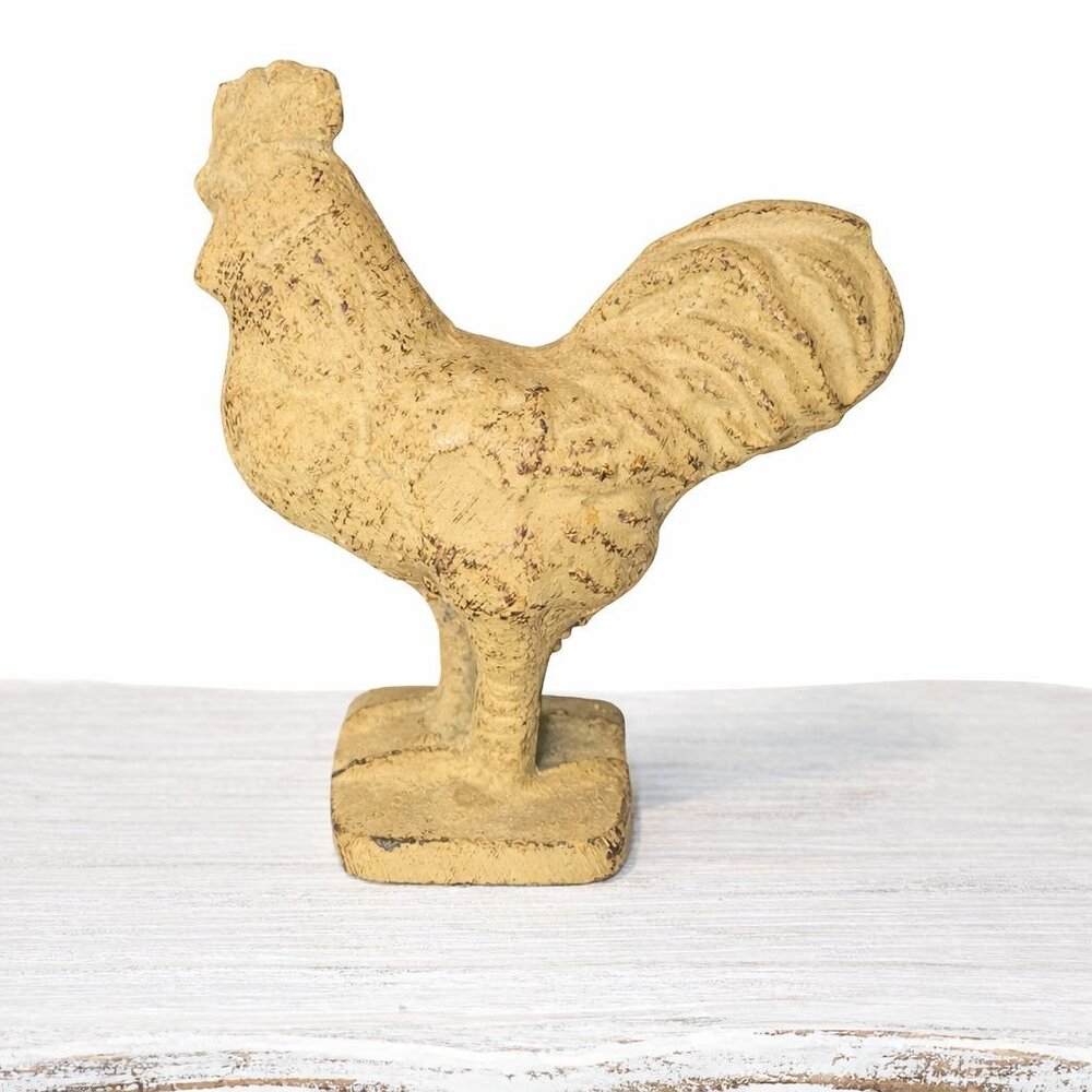 Vintage Yellow Cast Iron Mini Rooster Figurine Rustic Farmhouse Decor - Picture 5 of 6